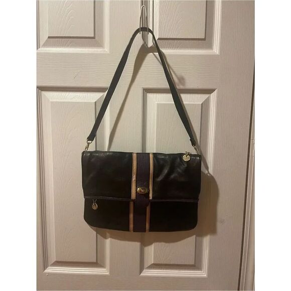 Maxx New York Handbags - Maxx New York Purple & beige Trim shoulder bag with gold tone hardwares.